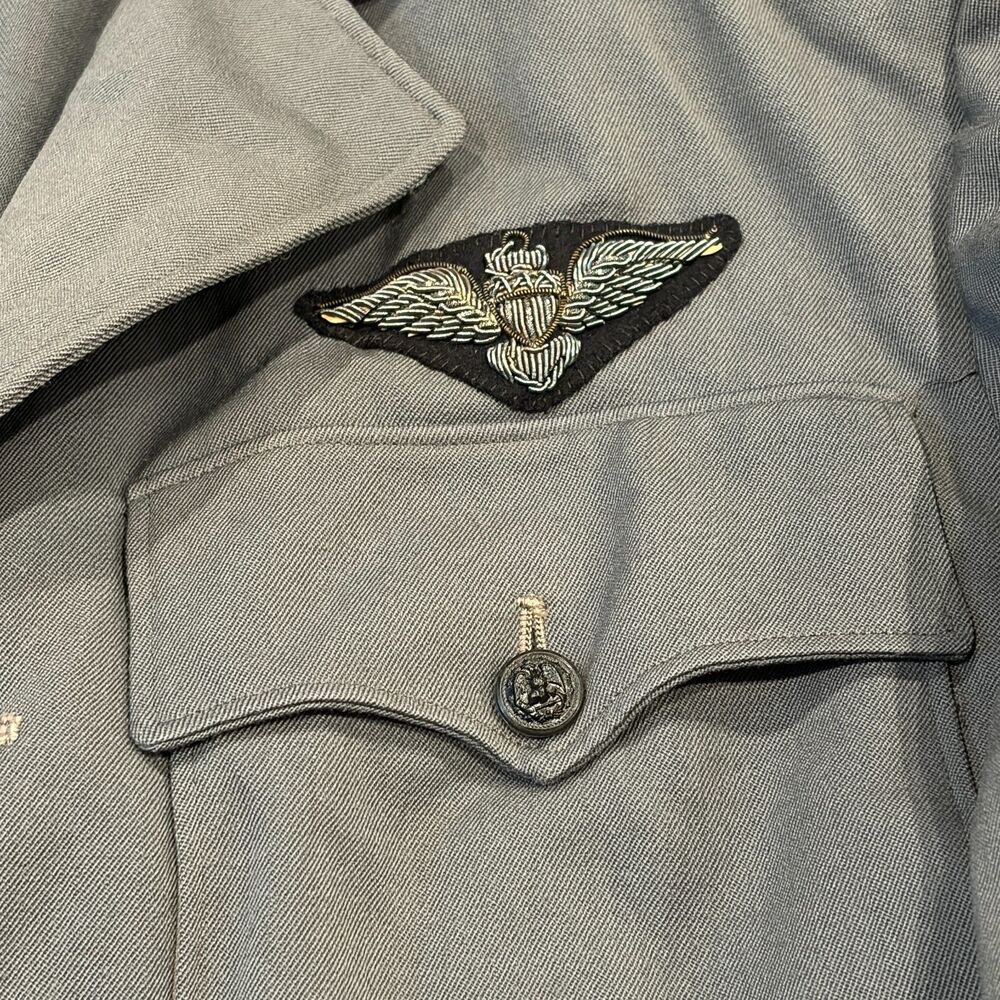 Vtg 70s Grey Uniform Jacket Navy Dress Abbot Military Tailors 39 Reg Buttons - Picture 3 of 10